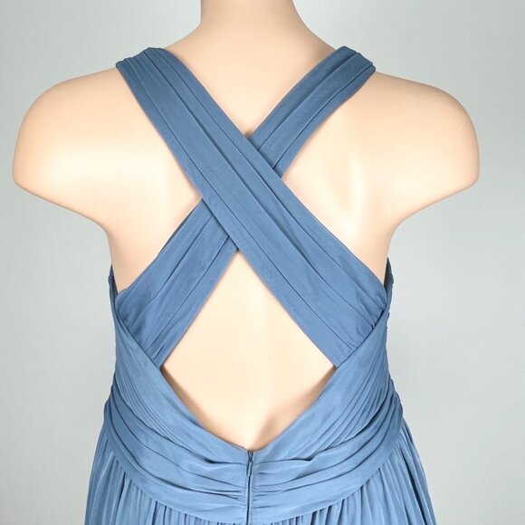 Davids Bridal Womens Plus W11480 Mesh Short Bridesmaid Dress Steel Blue size 20 - Picture 7 of 13